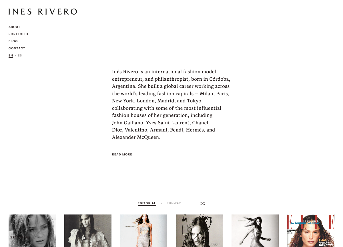Screenshot of inesrivero.com portfolio page