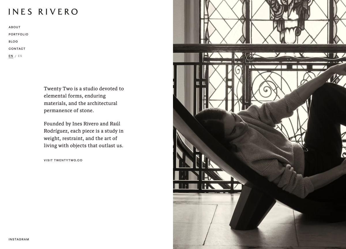 Screenshot of inesrivero.com TwentyTwo page